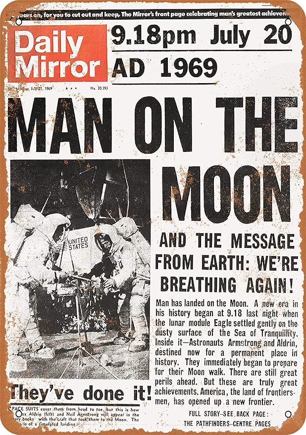 BIT SITNG - Cartel de metal vintage con texto en inglés "Man Lands on