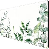Eucalyptus Leaves Large Mouse Pad Green Plants Extended Gaming Mousepad, Leaf Desk Mat with Stitched Edges XXL Size (31.5x15.75 Inchs), Wireless Mouse Keyboard Mat for Desktop Laptop, Game, Office