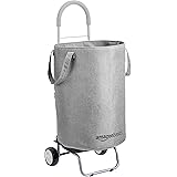Amazon Basics Rolling Laundry Hamper Cart Converts into Dolly, 36 inch Handle Height, Grey