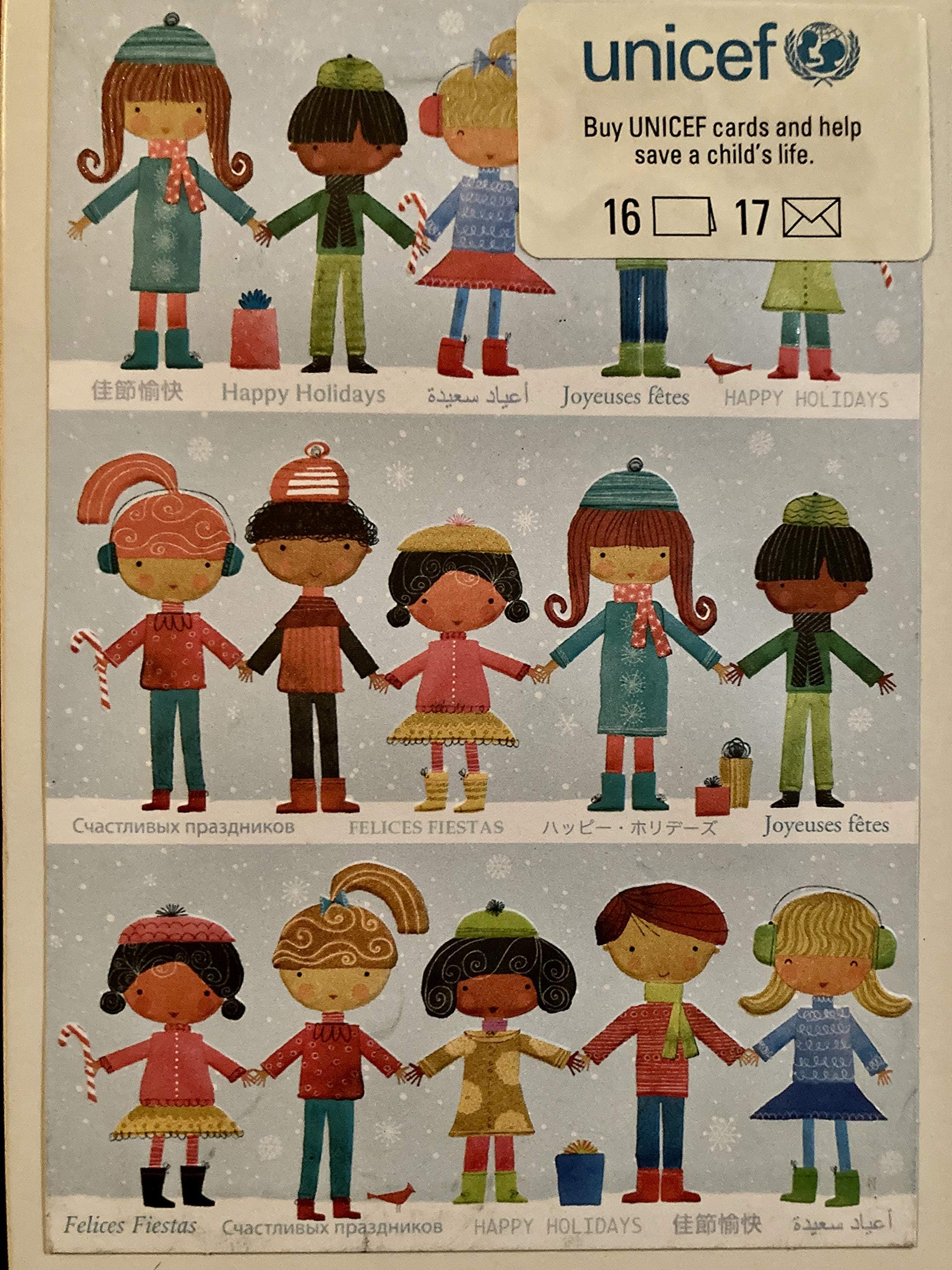Hallmark UNICEF Christmas Boxed Cards, Holiday Season Greeting Cards, Colorful Kids Hand-in-Hand Graphic from Around the World, Joy to Everyone, Everywhere Bulk Set of 16 Cards and 17 Envelopes