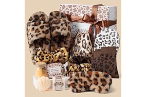 GiftAmaz Leopard Gifts for Women, 11 PCS Bath Spa Gift Set, Self Care Relaxing Spa Gift, Get Well Gift Basket with Leopard Pr