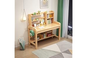 BALANBO Kids Desk with Drawer and Bookshelf Wooden Children’s Media Desk Student's Study Computer Workstation and Writing Table (Nature)