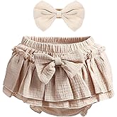 Purbasvi Newborn Baby Girl Cotton Skirts with Built-in Shorts Toddlers Ruffle Diaper Covers Infant Skorts with Bows Headband