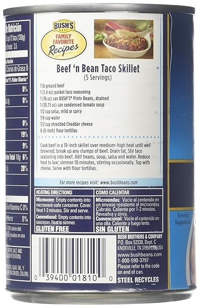 BUSH’S BEST PINTO BEANS, 16 OUNCE CAN, CANNED BEANS, PINTO BEANS CANNED, SOURCE OF PLANT BASED PROTEIN AND FIBER, LOW FAT, GLUTEN FREE, FOR SOUPS, SALADS AND MORE