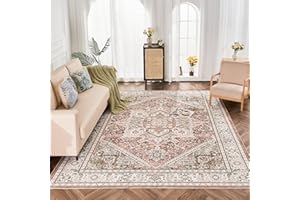 INGEROOM Washable Area Rug, 5x7 Area Rug for Living Room, Soft Area Rug for Bedroom, Vintage Design, Stain Resistant Rugs, TPR Anti-Slip Backing, Non Shedding, Floral Area Rug