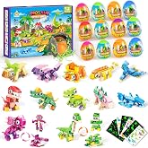 12 Dinosaur Party Favors for Kids 6+, 3-in-1 Building Blocks &amp; Glow Tattoos | 12 dinosaur eggs build 36 dino figures; fun birthday party favors, Easter basket stuffers &amp; gifts
