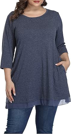Shiaili Flowy Women's Plus Size Tunic Tops Long Loose Fit 3/4 Sleeve Shirts : Amazon.ca 