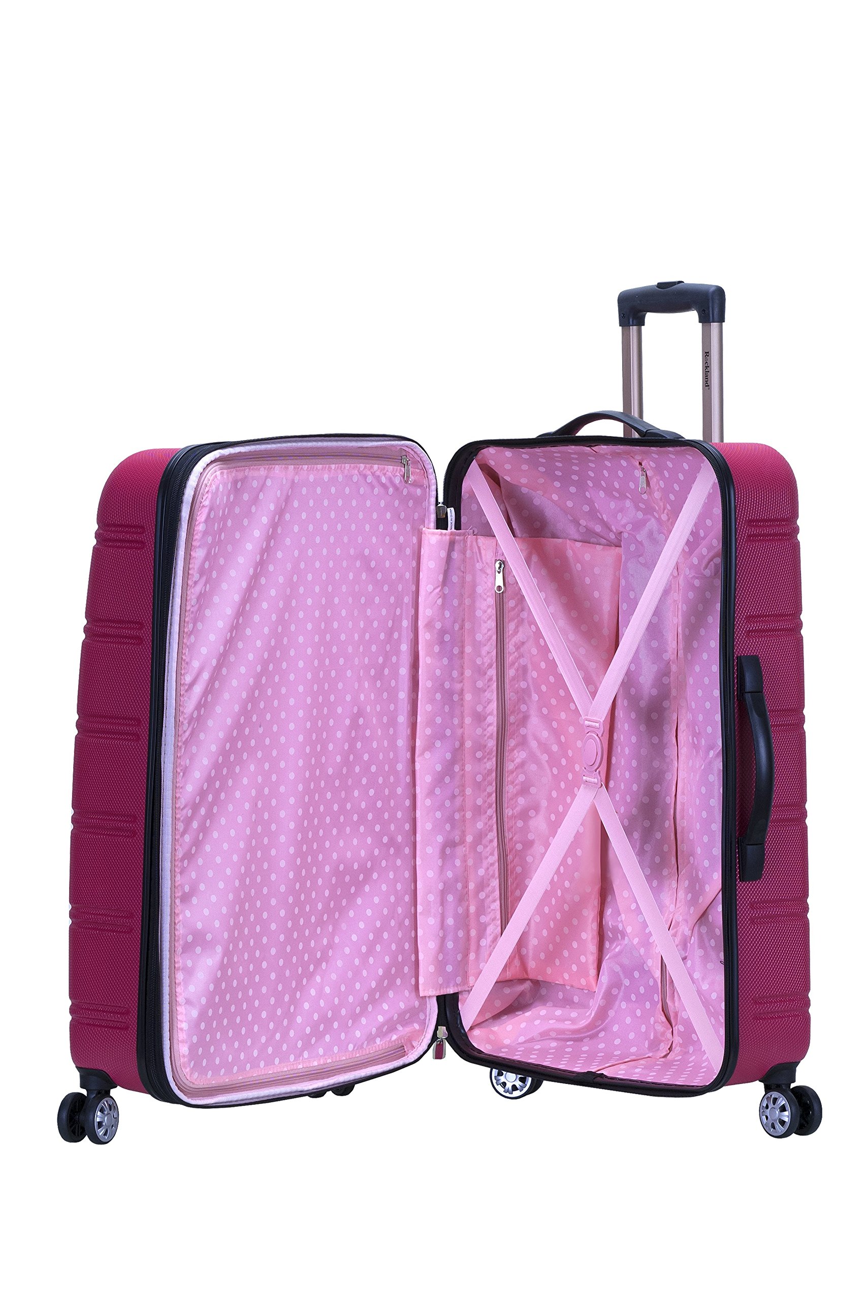 Rockland Melbourne Hardside Expandable Luggage with Spinner Wheels, Magenta, Checked Large 28