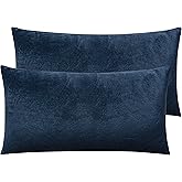 NTBAY 2 Pack Zippered Velvet King Pillowcases, Super Soft and Cozy Luxury Fuzzy Flannel Pillow Cases with Zipper, 20x36 Inches, Navy Blue