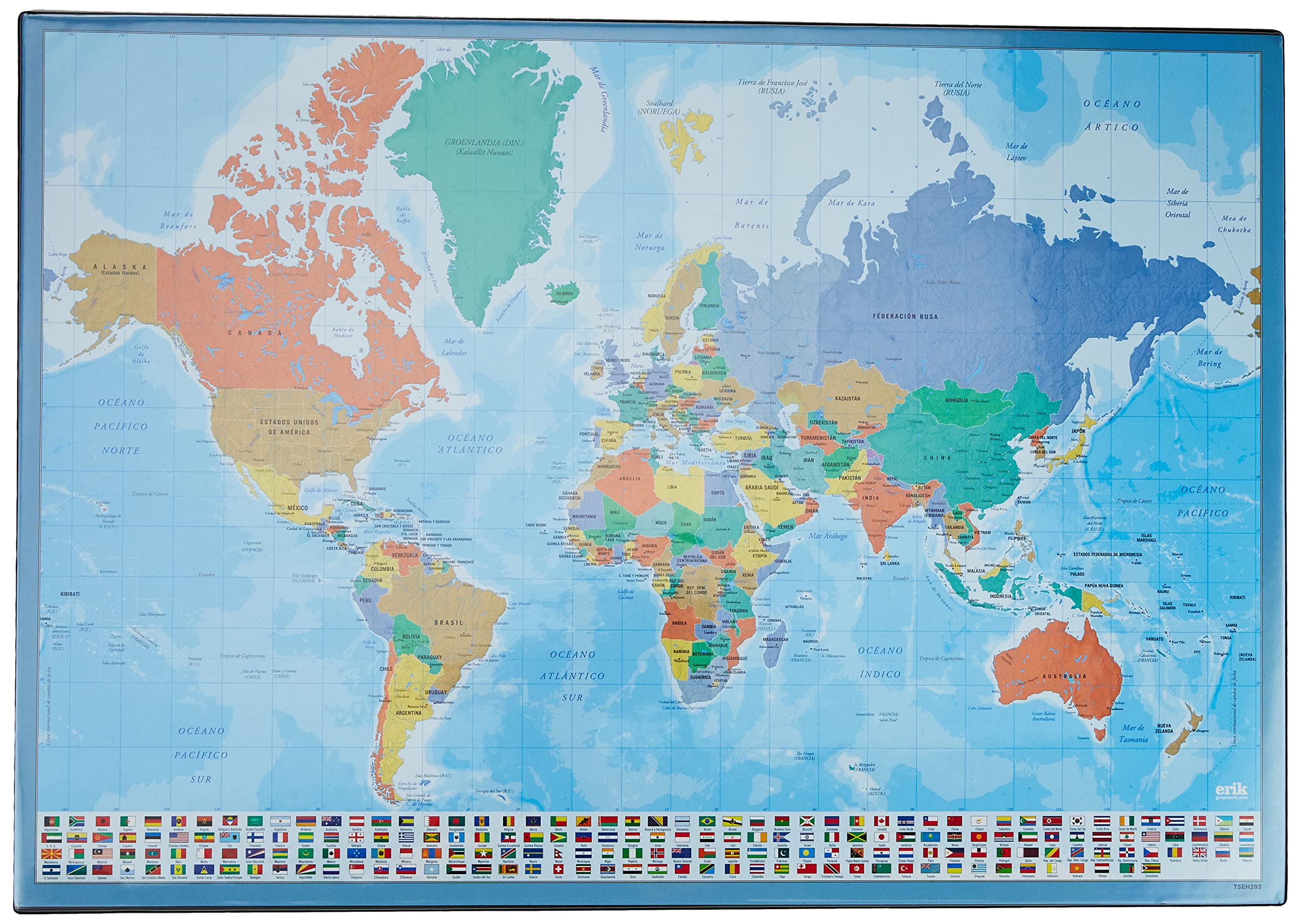 Grupo Erik World Map Desk Mat in Spanish | 13.5 x 19.5 inches - 34.5 x 49.5 cm Pad Desk Protector Mat | Cute Stationery, Back to School Supplies