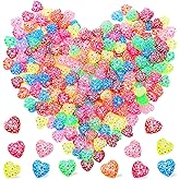 JUNEBRUSHS 300 Pcs Sparkling Mini Heart Resin, 7 Vibrant Colors Flat Back Resin Heart Charms for DIY Crafts Jewelry Making and Valentine's Day Gift Decoration