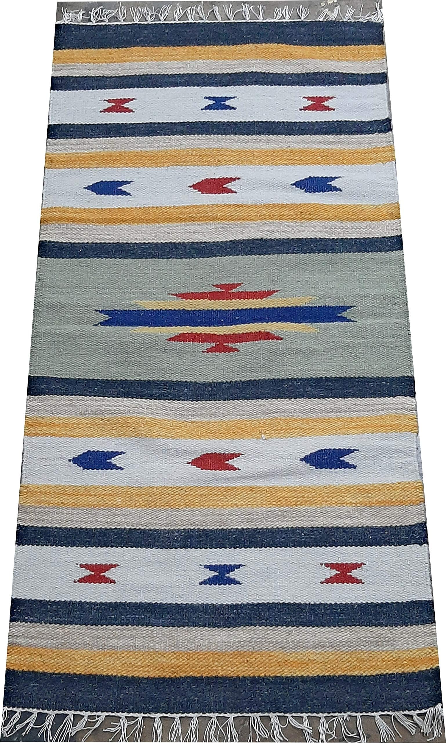 Srj Handicrafts Handmade Multicolour Kilim Rug - Dhurrie 2.3 * 4.6 Ft.