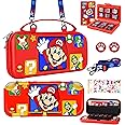 Xinocy for Nintendo Switch Lite 7 in 1 Storage Accessories Kit with Travel Carrying Case+Switch Lite Protective Cover+Game Case Holder+Strap+Sticker+2 Thumb Caps Cute Shell for Kids Girls-Red