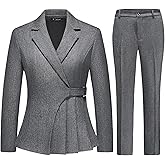 TRONSTORE Women's Pants Suit Solid Jacket 2 Piece Set Irregular Blazer Suit Business Casual