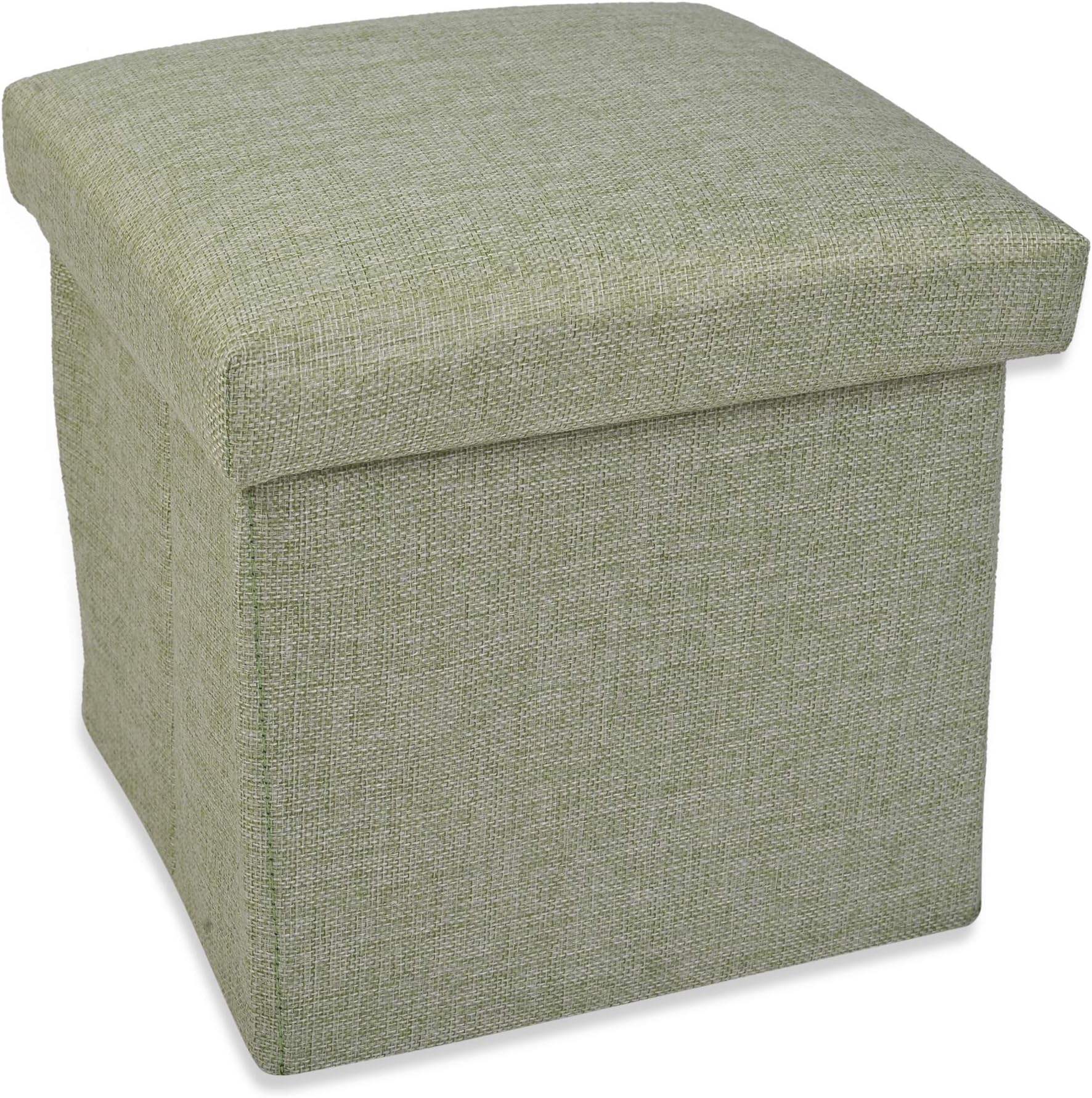 Scrafts Light Green Plain Foldable Ottoman Cum Storage Box with Lid 10"X10"X10" Square Small Cloth Seater