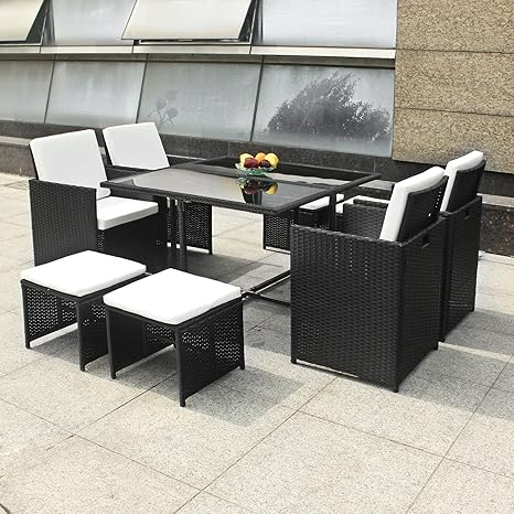 Hansson.Sports Polyrattan Poly Rattan Gartenmöbel Sitzgruppe Lounge Gartenset Garnitur aus 1 x Tisch, 4 x Stuhl und 4 x Hocke