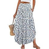 ANRABESS Women's Maxi Skirts Summer Boho Floral High Waisted Flowy Swing Pleated Beach Long Skirt with Pockets