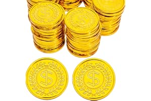 Liatunou 50 Pcs Plastic Gold Coins Bulk,Pirate Gold Coins for Treasure Hunt Games,Party Decorations,Pirate Games,Parade,Rewards,Novelty Party Favors
