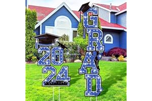 Memorywuu 7 Pcs Graduation Yard Signs Class of 2024 Graduation Decoration Waterproof 2024 Grad Lawn Yard Sign Glitter Congratulations Yard Signs with Stakes for School Party Outdoor Decor(Blue)