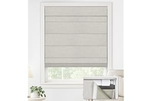 LazBlinds No Drill Roman Shades for Windows, Cordless Blackout Window Shades with UV Protection, Polyester Fabric for Bedroom & Living Room, 33" W x 64" H, Beige