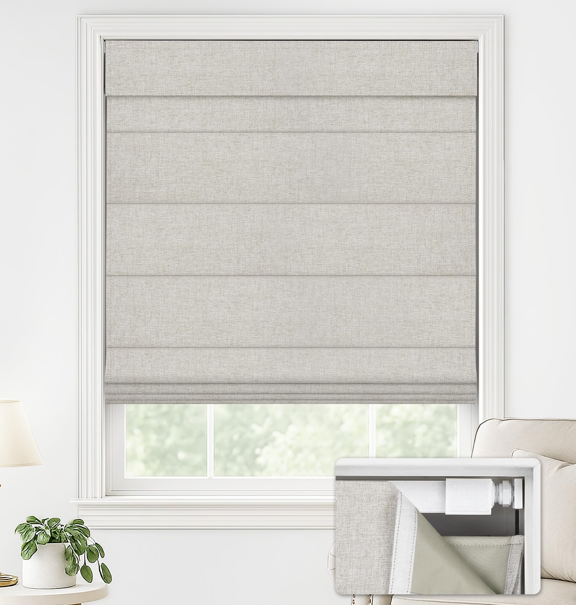 LazBlinds No Drill Roman Shades for Windows, Cordless Blackout Window Shades with UV Protection, Polyester Fabric for Bedroom & Living Room, 47" W x 64" H, Beige