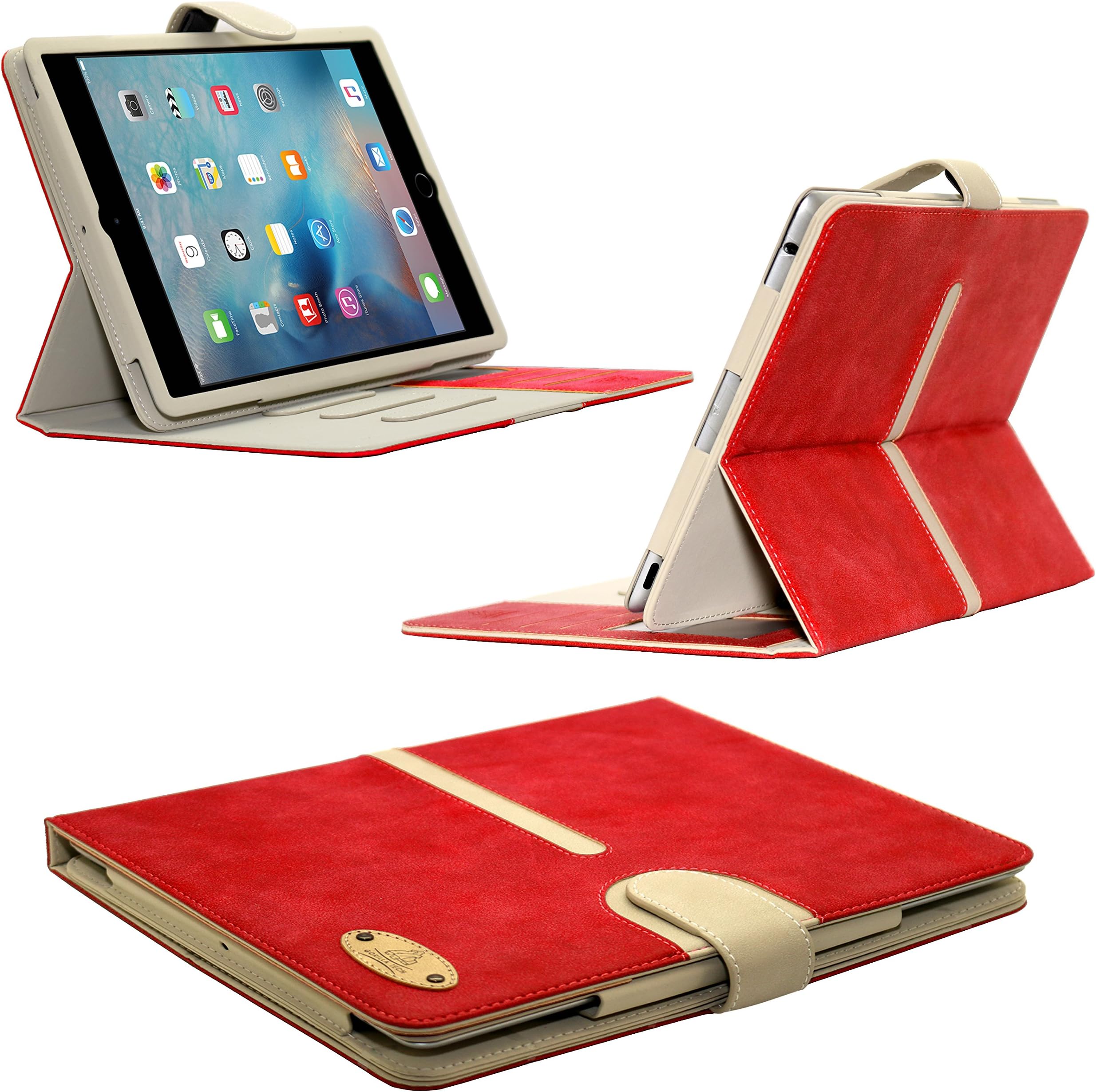 Apple iPad Mini 1st Generations Cover Suede Leather Folio Case Executive Quality, Detachable Shell for Holding iPad, With Stand, Buckle and Card Slots, Business Case, Beautiful Retail Packing