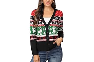 PrinStory Christmas Cardigan for Women Lightweight Cropped Open Front Long Sleeve Sweater Fall Winter