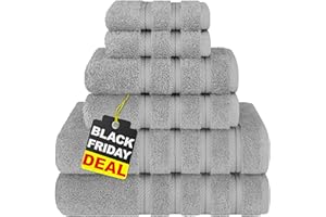 American Soft Linen Luxury 6 Piece Towel Set, 2 Bath Towels 2 Hand Towel 2 Washcloths, 600 GSM 100% Cotton Turkish Towels for Bathroom, Light Grey Towel Sets