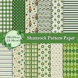 Whaline 12 Designs St. Patrick's Day Pattern Paper 24 Sheet Green Lucky Clover Stripe Plaid Dot Scrapbook Paper Double-Sided 