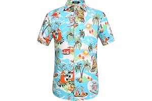 SSLR Men's Santa Claus Party Tropical Ugly Hawaiian Christmas Shirts