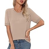 Bettysays Womens Short Sleeve Sweaters Summer Tops Crew Neck Hollow Out Pullover Shirt Lightweight Knit Sweaters