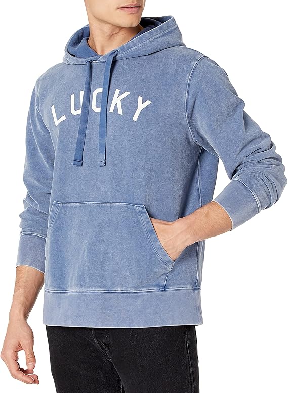 Lucky Brand Men's Sueded Terry Lucky Varsity Hoodie Sweatshirt Hooded