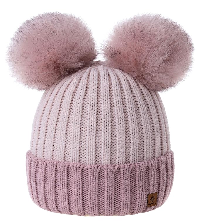 MFAZ Morefaz Ltd Mädchen Winter Beanie Mütze Kinder Groß Pom Pom Style Kids SKI Snowboard