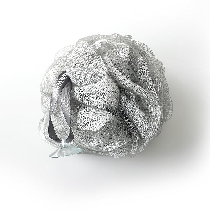 1541 London Large Exfoliating Bath & Shower Body Puff / Scrunchie / Buffer (Silver Grey) (711274808338)