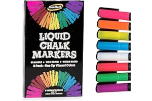 BANDLE B. Chalk Markers - 8 Vibrant Fine Tip, Erasable, Non-Toxic, Water-Based, For Kids & Adults for Glass or Chalkboard Markers for Businesses, Restaurants, Liquid Chalk Markers (Vibrant 1mm)