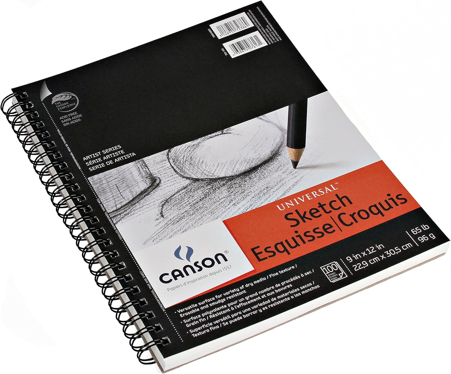 Canson Universal Sketch Pad, Side Wire Bound, 9" x 12", White: Office Products