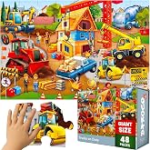 Giant Floor Puzzles for Kids Ages 4-6 - 48 Pieces Toddlers Puzzles Ages 3-5 | Construction Jigsaw Puzzles for Kids Ages 4-8 - 2x3 Feet 48 Large Pieces - Magnetic Premium Box with Sturdy Handle
