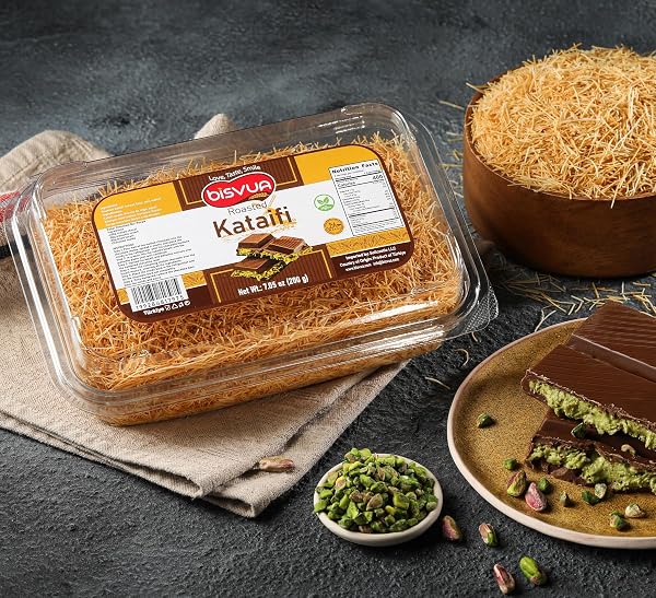 BISVUA PREMIUM DESSERT TOPPING ROASTED KATAIFI PASTRY 200G (7.1 OZ) – GOLDEN TOASTED SHREDDED PHYLLO DOUGH FOR DUBAI CHOCOLATE FILLING, PISTACHIO CREAM RECIPES, KUNAFA DOUGH & CRUNCHY