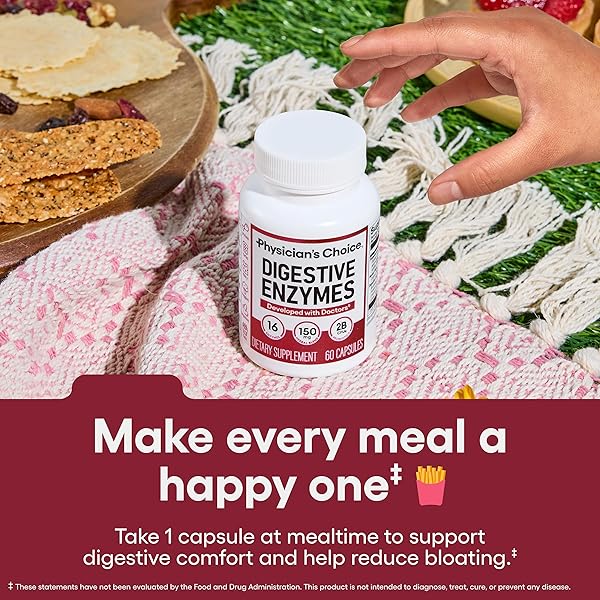PHYSICIAN’S CHOICE DIGESTIVE ENZYMES – MULTI ENZYMES, BROMELAIN, ORGANIC PREBIOTICS & PROBIOTICS FOR DIGESTIVE HEALTH & GUT HEALTH – BLOATING & MEAL TIME DISCOMFORT – DUAL ACTION – ALL DIETS – 30 CT