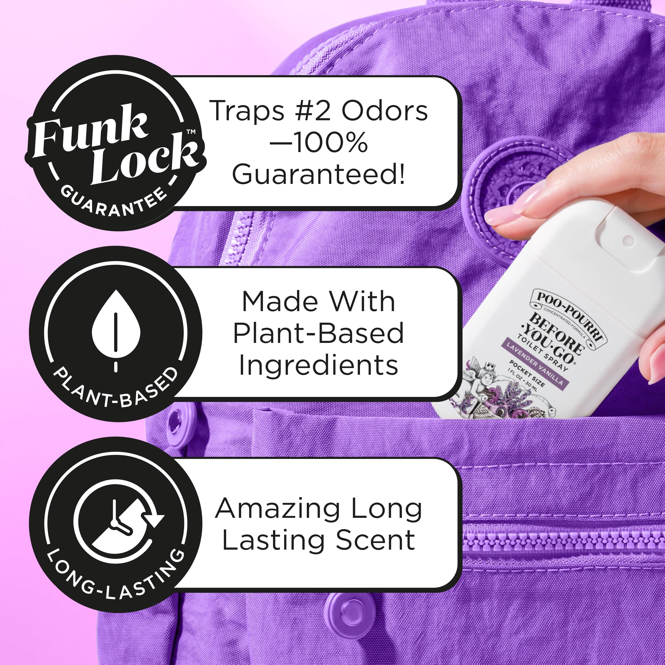Poo-Pourri Before-You-Go Pocket Toilet Spray, Travel Essentials, Lavender Vanilla, 1 Fl Oz, Up to 50 Uses, On-The-Go Bathroom Odor Deodorizer with Essential Oils, TSA Approved Size