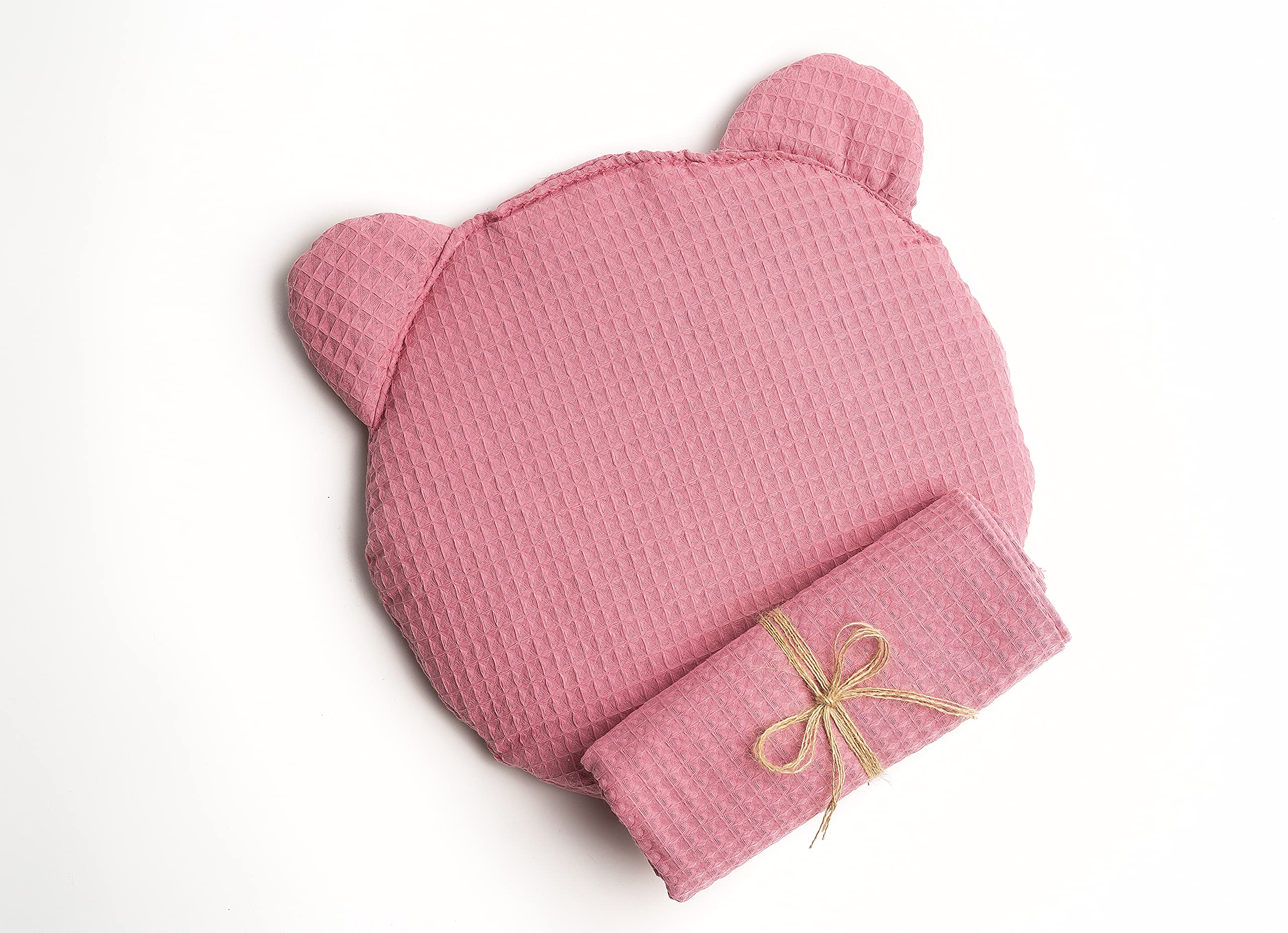 Frivolity Cotton Baby Blanket With a Teddy Bear Pillow, dark pink