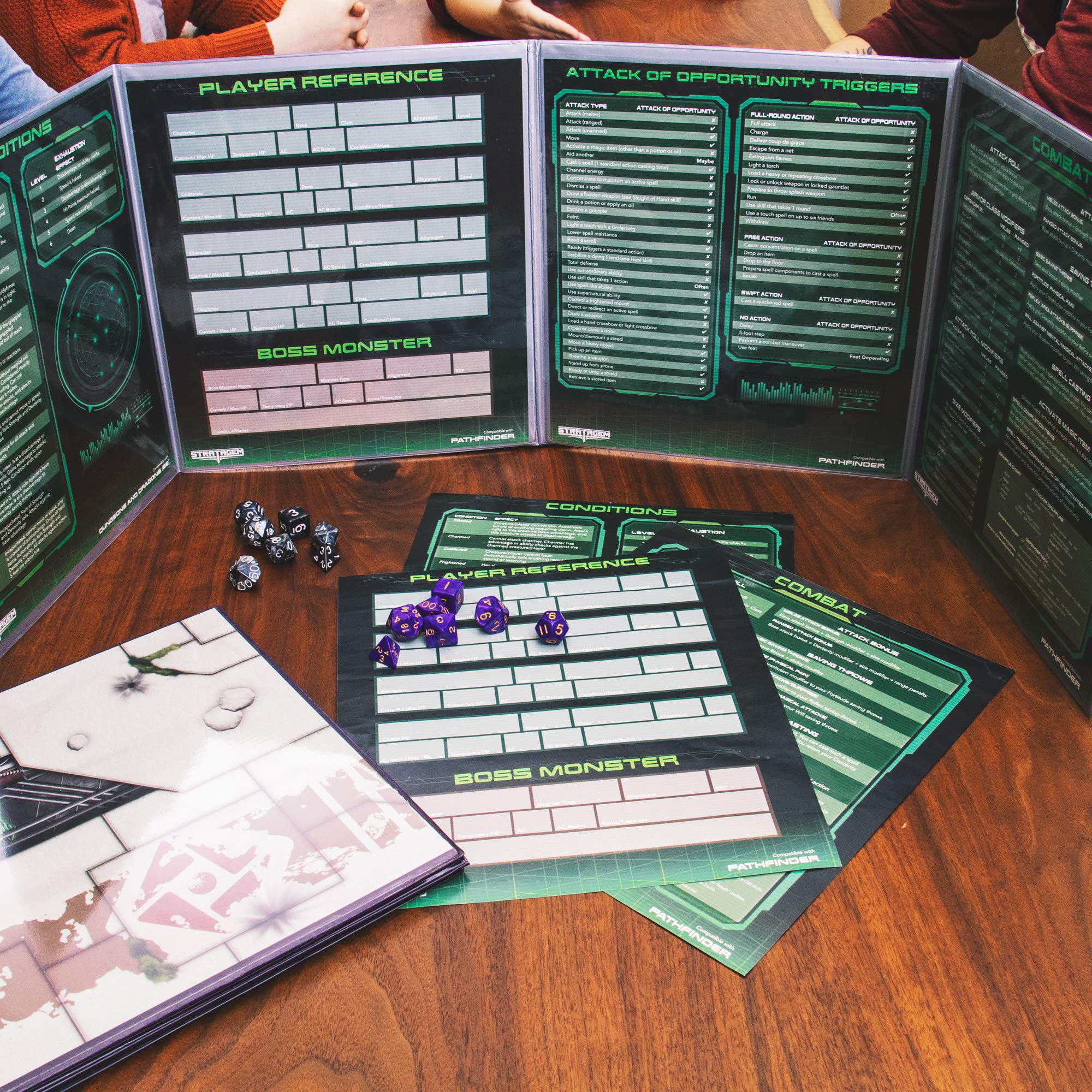 Stratagem The Master's Tome 4-Panel Customizable GM Screen with Free Inserts – Dry Erase, Dungeon & Game Master Accessory for Tabletop RPG Campaigns (Sci-fi Purple)