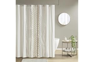 INK+IVY Imani Tufted Chenille 100% Cotton Shower Curtains Machine Washable, Modern Home Bathroom Décor Bathtub Privacy Screen, 72" x 72", Ivory