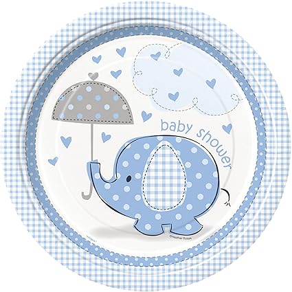 Unique Party Platos De Papel Baby Shower Con Elefante 8 Unidades