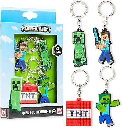 Minecraft Kids Keyrings and Silicone Wristband Set Creeper 4 Pack