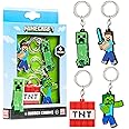 Minecraft Kids Keyrings and Silicone Wristband Set - Creeper Key Chain Set of 4, Collectables Gaming Gifts