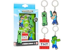 Minecraft Kids Keyrings and Silicone Wristband Set - Creeper Key Chain Set of 4, Collectables Gaming Gifts