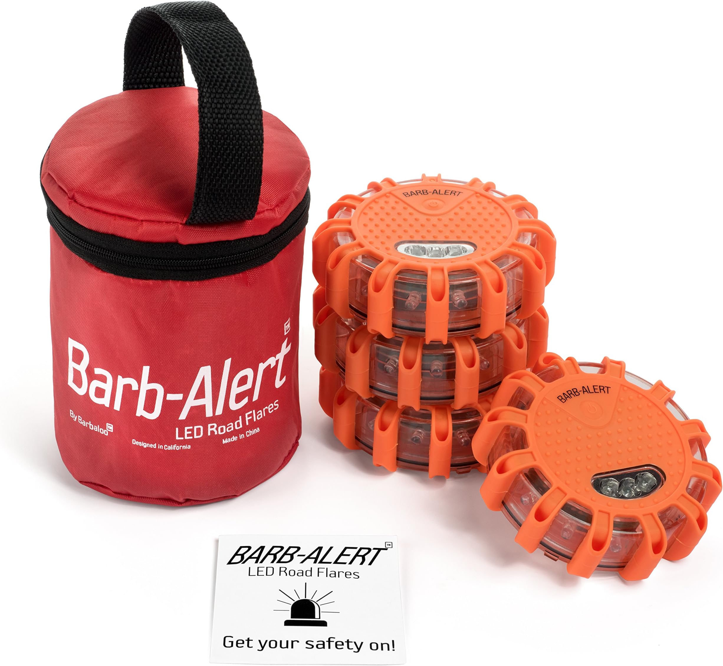 Barb-Alert LED Road Flares Kit (4-Pack) | Roadside Emergency Kit | Mini LED Flashlight, LED Strobe, Flashing Lights Beacon | Great Visibility