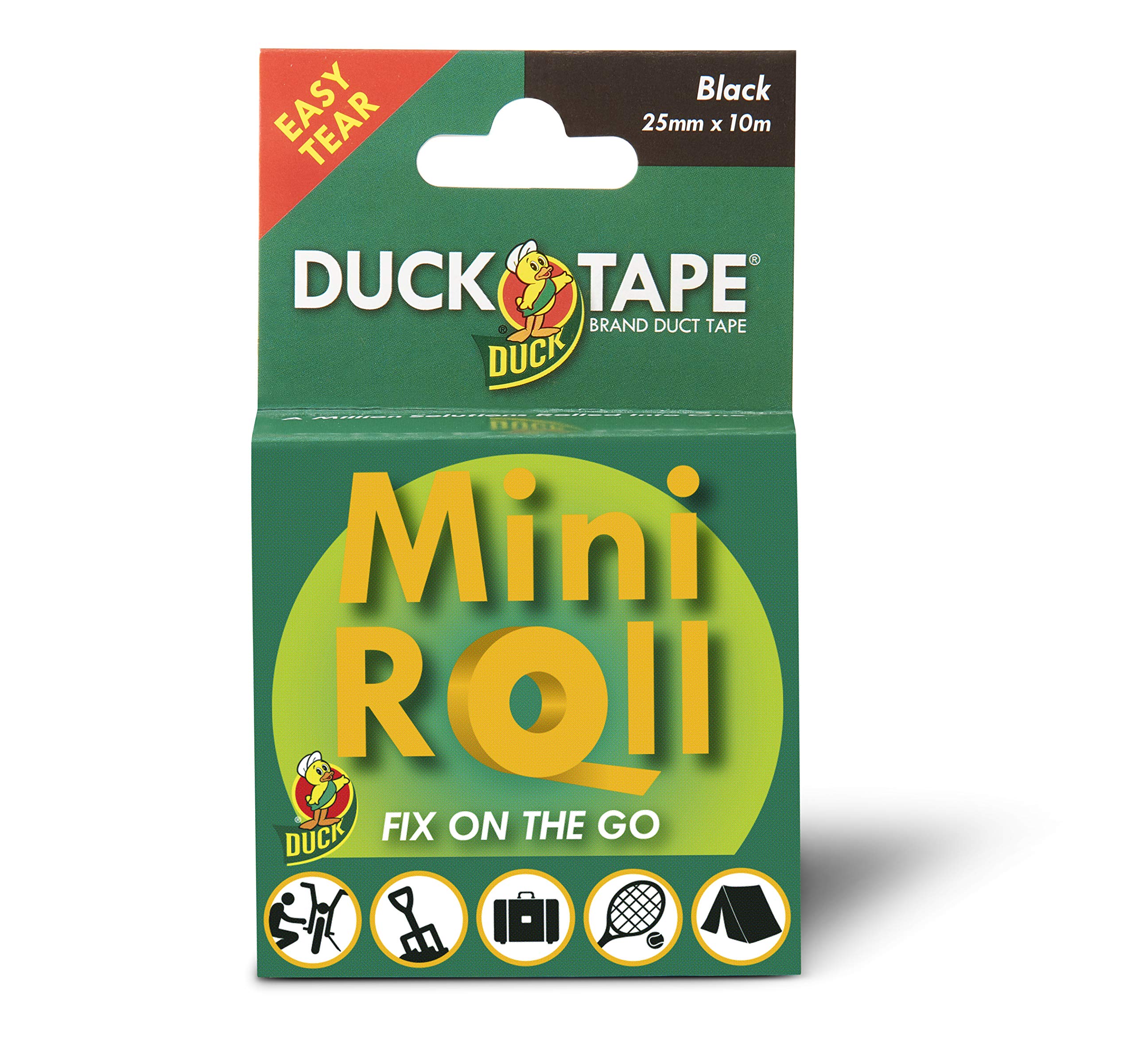 Duck Tape Mini Roll Black - The Original High Strength Waterproof Gaffer and Duct Adhesive Cloth Repair Tape 25mm X 10m