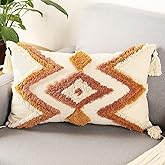 Merrycolor Boho Lumbar Throw Pillow Cover 12x20 inch,Bohemian Tufted Decorative Pillow Covers with Tassels for Couch Sofa Bedroom Living Room